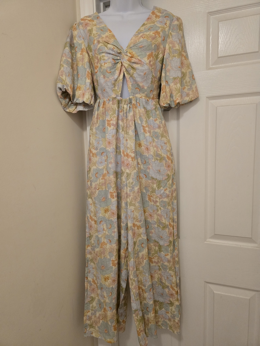 SANCIA Sancia Floral Twist-Front Wide Leg Jumpsuit in Pastel Mix NWOT